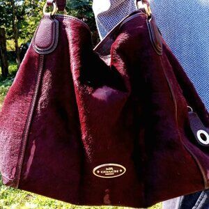 Coach Edie Haircalf Large Shoulder Bag in Oxblood/Gold
